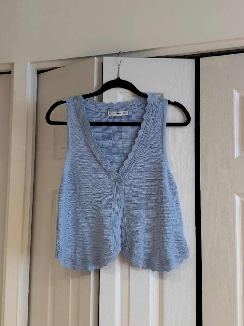 Mango Light Blue Open Stitch Button Front Sweater Vest